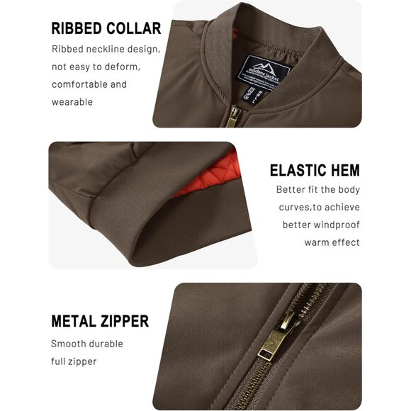 Tacvasen Men Coffee Bomber Winter Warm Padded Work Coat Casual Windproof Jacket - Picture 5 of 6